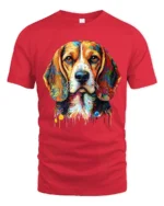 Rainbow Beagle Art T-Shirt Cute Colorful Dog Graphic Tee for Animal Fans - red t-shirt on white background