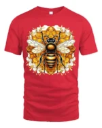 Bee Lover T-Shirt Stylish Honeycomb Insect Art Tee for Nature Fans and Gardeners - red t-shirt on white background