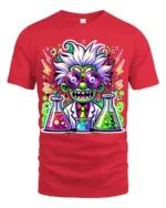 Crazy Scientist T-Shirt for Science Fans Neon Lab Graphic Tee with Funny Style - red t-shirt on white background