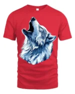 Winter Wolf Graphic T-Shirt Mountain Howl Animal Tee for Outdoor and Wildlife Fans - red t-shirt on white background