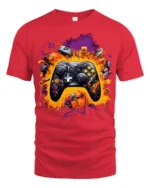Gamer Controller Explosion T-Shirt Cool Graphic Tee for Video Game Lovers USA - red t-shirt on white background