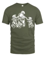 Dad and Kids Motocross T-Shirt Dirt Bike Rider Gift Tee for Father’s Day USA - military green t-shirt on white background