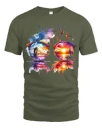 Cool City View Through Sunglasses Artistic Vacation Style Graphic Tee - military green t-shirt on white background