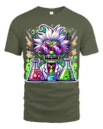 Crazy Scientist T-Shirt for Science Fans Neon Lab Graphic Tee with Funny Style - military green t-shirt on white background