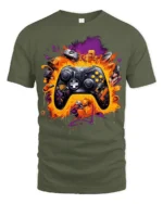 Gamer Controller Explosion T-Shirt Cool Graphic Tee for Video Game Lovers USA - military green t-shirt on white background