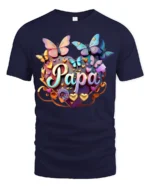 Papa Heart Butterfly T-Shirt Colorful Gift Tee for Dad’s Birthday or Father’s Day - navy t-shirt on white background