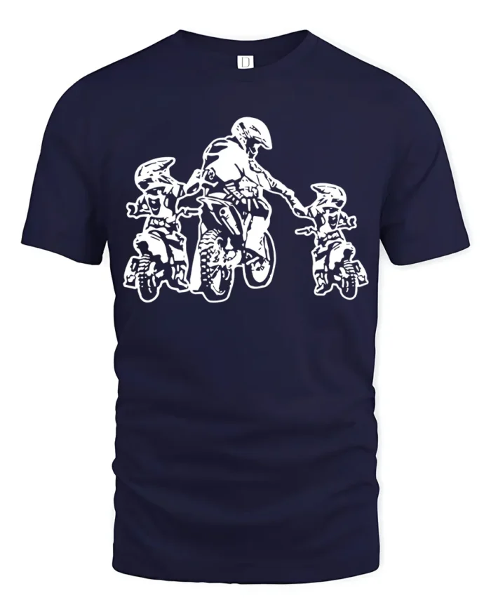 Dad and Kids Motocross T-Shirt Dirt Bike Rider Gift Tee for Father’s Day USA - navy t-shirt on white background