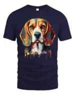 Rainbow Beagle Art T-Shirt Cute Colorful Dog Graphic Tee for Animal Fans - navy t-shirt on white background