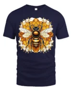Bee Lover T-Shirt Stylish Honeycomb Insect Art Tee for Nature Fans and Gardeners - navy t-shirt on white background