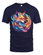 Colorful Fox T-Shirt Artistic Spirit Animal Tee with Vivid Fantasy Design - navy t-shirt on white background