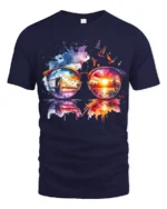 Cool City View Through Sunglasses Artistic Vacation Style Graphic Tee - navy t-shirt on white background