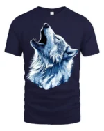 Winter Wolf Graphic T-Shirt Mountain Howl Animal Tee for Outdoor and Wildlife Fans - navy t-shirt on white background