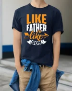 Father Son Matching Quote T-Shirt Funny Family Tee for Dad and Kids Gift Idea - model wearing navy shirt, hands in pockets