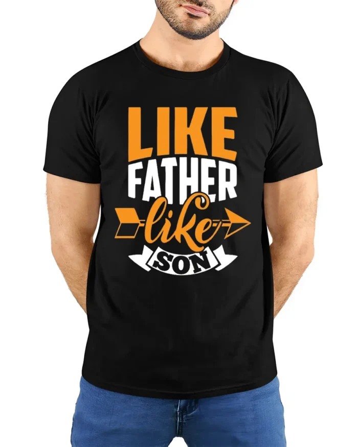 Father Son Matching Quote T-Shirt Funny Family Tee for Dad and Kids Gift Idea - model wearing black shirt, hands behind back