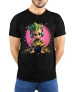 Gaming Tree Sprout T-Shirt - Funny Nerdy Tee with Headphones and Controller - model wearing black shirt, hands behind back