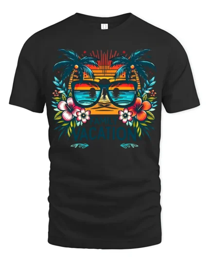 Tropical Family Vacation T-Shirt  Matching Summer Beach Trip Tee for Groups - black t-shirt on white background