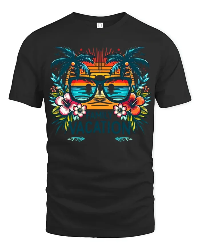 Tropical Family Vacation T-Shirt  Matching Summer Beach Trip Tee for Groups - black t-shirt on white background