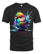 Cute Rainbow Bird Colorful Splash Art Tee for Animal and Nature Lovers - black t-shirt on white background