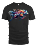 Colorful Wolf T-Shirt for Men Rainbow Spirit Animal Graphic Tee USA Style - black t-shirt on white background
