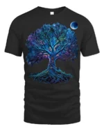 Mystical Chakra Tree of Life Yoga Zen T-Shirt Night Sky Fantasy Art Tee - black t-shirt on white background