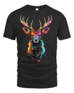 Vibrant Deer Antler T-Shirt Bold Animal Graphic Tee in Bright Rainbow Colors - black t-shirt on white background