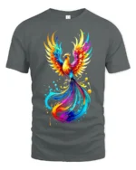 Colorful Phoenix Flame T-Shirt for Men Artistic Firebird Graphic Tee USA - gray t-shirt on white background