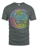 Boho Rainbow Chakra Tree of Life Yoga Zen T-Shirt Celestial Mandala Moon Tee for Free Spirits - gray t-shirt on white background