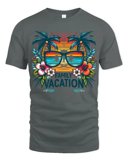 Tropical Family Vacation T-Shirt  Matching Summer Beach Trip Tee for Groups - gray t-shirt on white background