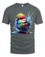 Cute Rainbow Bird Colorful Splash Art Tee for Animal and Nature Lovers - gray t-shirt on white background