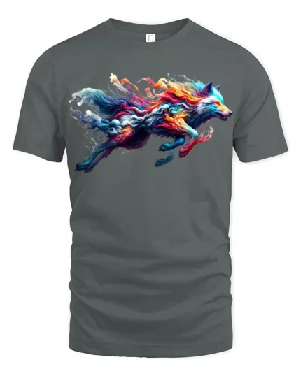 Colorful Wolf T-Shirt for Men Rainbow Spirit Animal Graphic Tee USA Style - gray t-shirt on white background