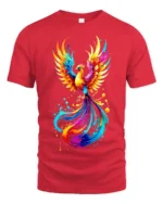 Colorful Phoenix Flame T-Shirt for Men Artistic Firebird Graphic Tee USA - red t-shirt on white background