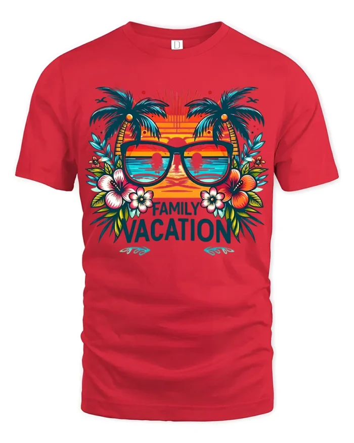 Tropical Family Vacation T-Shirt  Matching Summer Beach Trip Tee for Groups - red t-shirt on white background