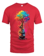Rainbow Bonsai in a Glass T-Shirt Artistic Nature Tee for Creative Souls - red t-shirt on white background
