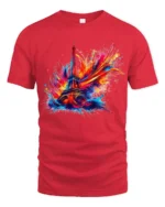 Paris Fireworks Art T-Shirt Colorful Eiffel Tower Tee for Travel and Art Lover - red t-shirt on white background