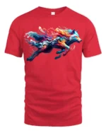 Colorful Wolf T-Shirt for Men Rainbow Spirit Animal Graphic Tee USA Style - red t-shirt on white background