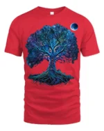 Mystical Chakra Tree of Life Yoga Zen T-Shirt Night Sky Fantasy Art Tee - red t-shirt on white background