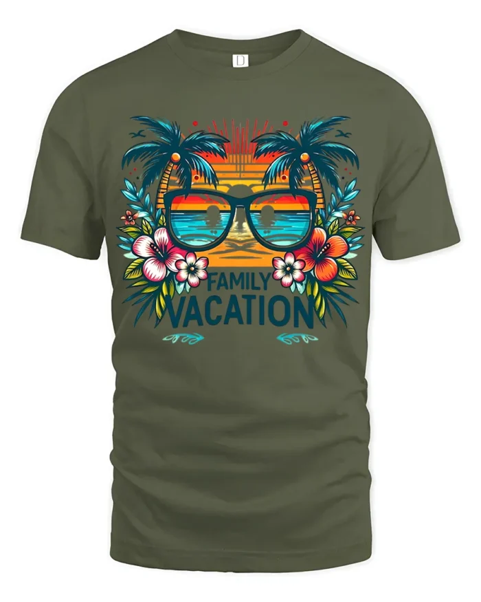 Tropical Family Vacation T-Shirt  Matching Summer Beach Trip Tee for Groups - military green t-shirt on white background