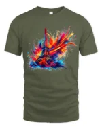 Paris Fireworks Art T-Shirt Colorful Eiffel Tower Tee for Travel and Art Lover - military green t-shirt on white background