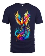 Colorful Phoenix Flame T-Shirt for Men Artistic Firebird Graphic Tee USA - navy t-shirt on white background