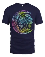 Boho Rainbow Chakra Tree of Life Yoga Zen T-Shirt Celestial Mandala Moon Tee for Free Spirits - navy t-shirt on white background