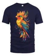Vibrant Tropical Bird T-Shirt Colorful Artistic Parrot Tee for Nature Lovers - navy t-shirt on white background