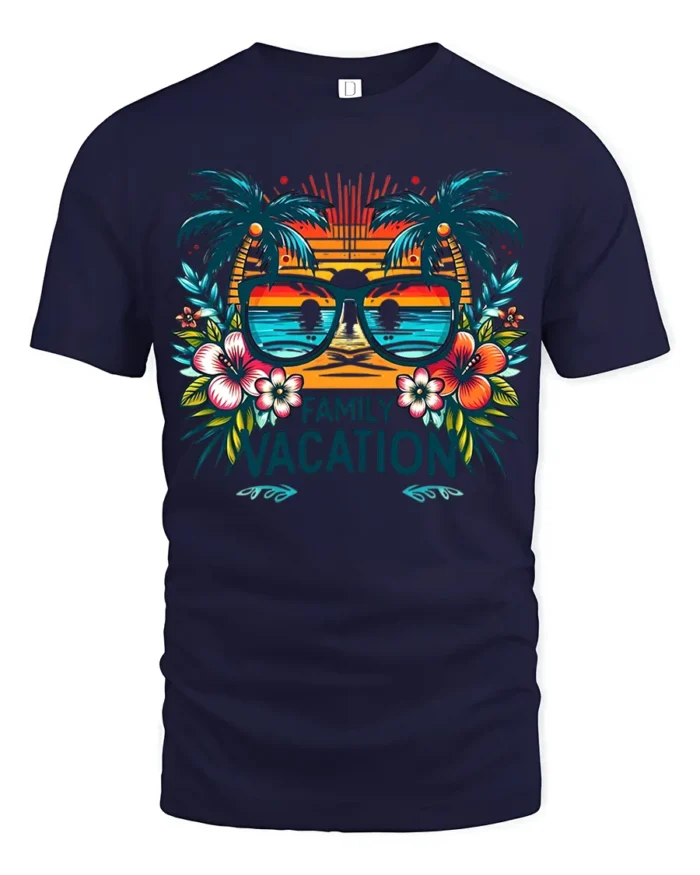 Tropical Family Vacation T-Shirt  Matching Summer Beach Trip Tee for Groups - navy t-shirt on white background
