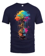 Rainbow Bonsai in a Glass T-Shirt Artistic Nature Tee for Creative Souls - navy t-shirt on white background