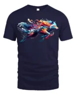 Colorful Wolf T-Shirt for Men Rainbow Spirit Animal Graphic Tee USA Style - navy t-shirt on white background