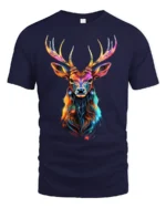 Vibrant Deer Antler T-Shirt Bold Animal Graphic Tee in Bright Rainbow Colors - navy t-shirt on white background