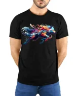 Colorful Wolf T-Shirt for Men Rainbow Spirit Animal Graphic Tee USA Style - model wearing black shirt, hands behind back