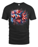 American Flag Betta Fish T-Shirt Patriotic Firework Tee for 4th of July Vibes - black t-shirt on white background