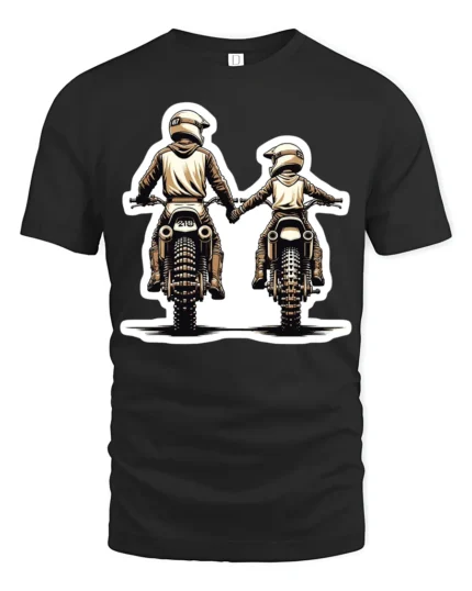 Biker Dad and Son T-Shirt  Motocross Love Family Ride Together Graphic Tee - black t-shirt on white background