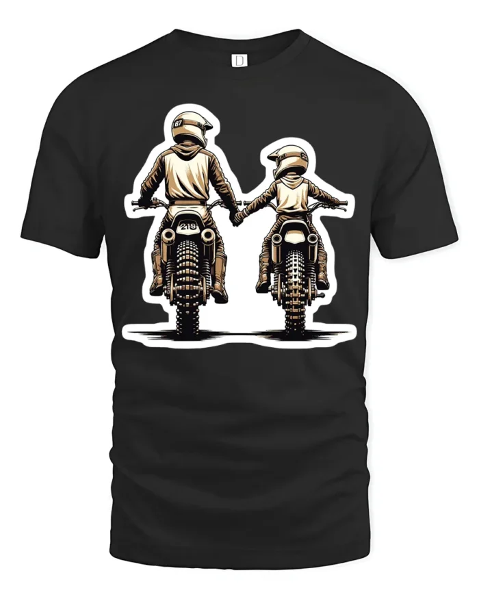 Biker Dad and Son T-Shirt  Motocross Love Family Ride Together Graphic Tee - black t-shirt on white background
