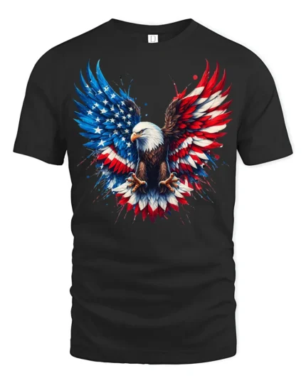 Freedom Eagle T-Shirt American Flag Wings Graphic Tee for Proud Patriots - black t-shirt on white background